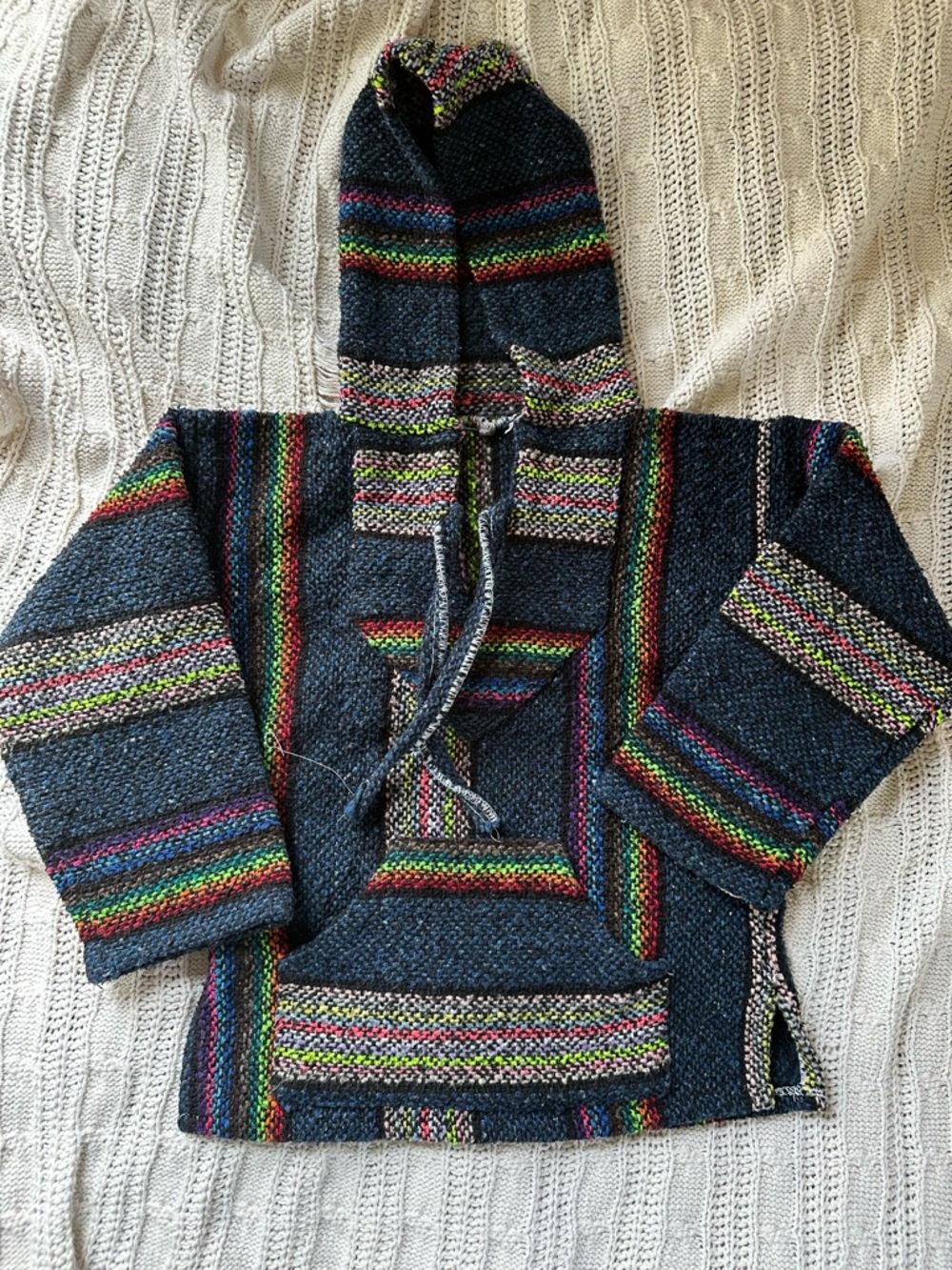 Kids Hooded Baja Sweatshirt in Navy with Rainbow Stripes